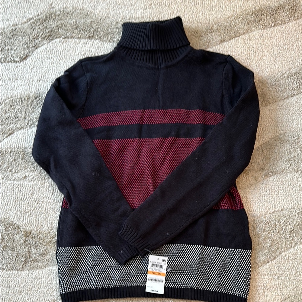 Stylish Black and Red Turtleneck Sweater